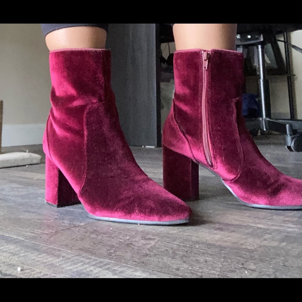 Purple velvet ankle boots!!